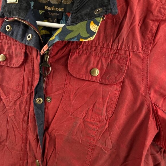 Barbour MORRIS UTILITY Waxed Jacket Women Full Zip Red Size 12 US Collared - Picture 3 of 16